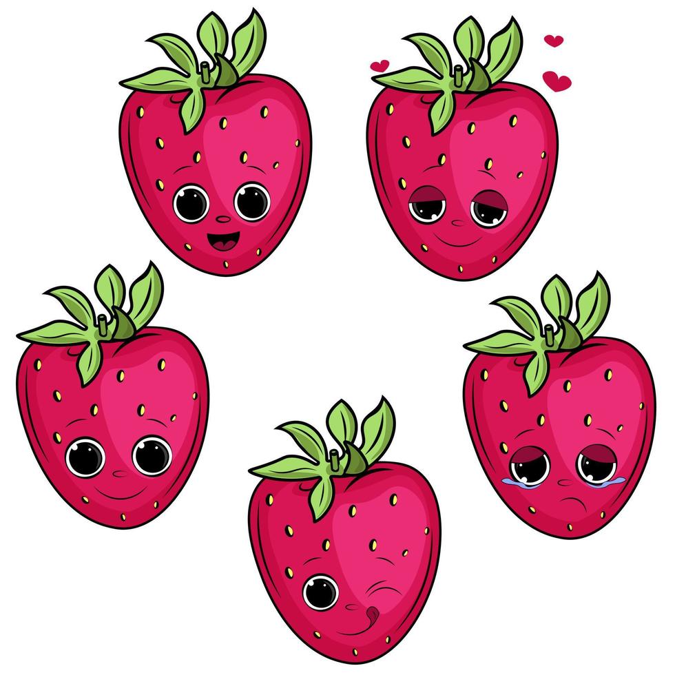 set of strawberry emotions isolated vector