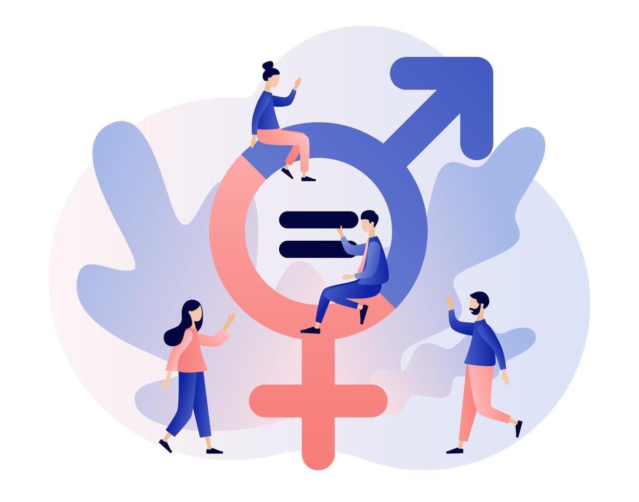 Gender equality concept. Gender sign. Feminism movement for tolerance, rights and same opportunities like men do. Modern flat cartoon style. Vector illustration on white background