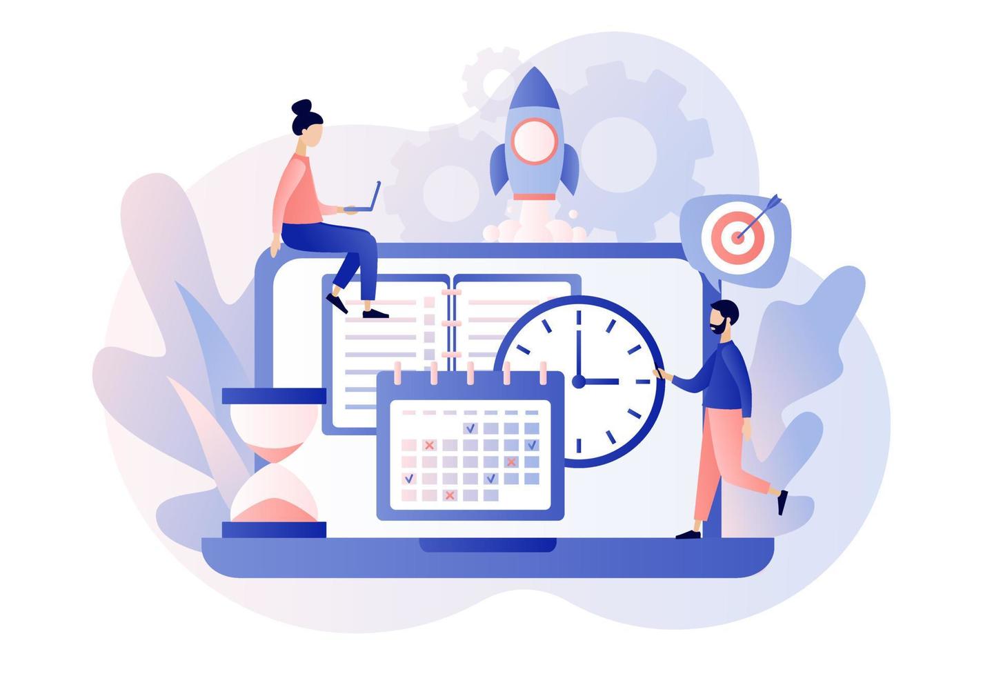 Self Discipline and Motivation concept. Time management, self control, self management, target, productivity metaphors. Modern flat cartoon style. Vector illustration on white background