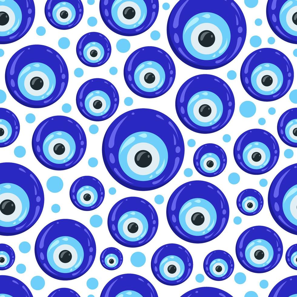 Evil eye pattern. Greek bead and turkish blue nazar seamless background. Amulet for luck and energy protection against envy. Vector wallpaper