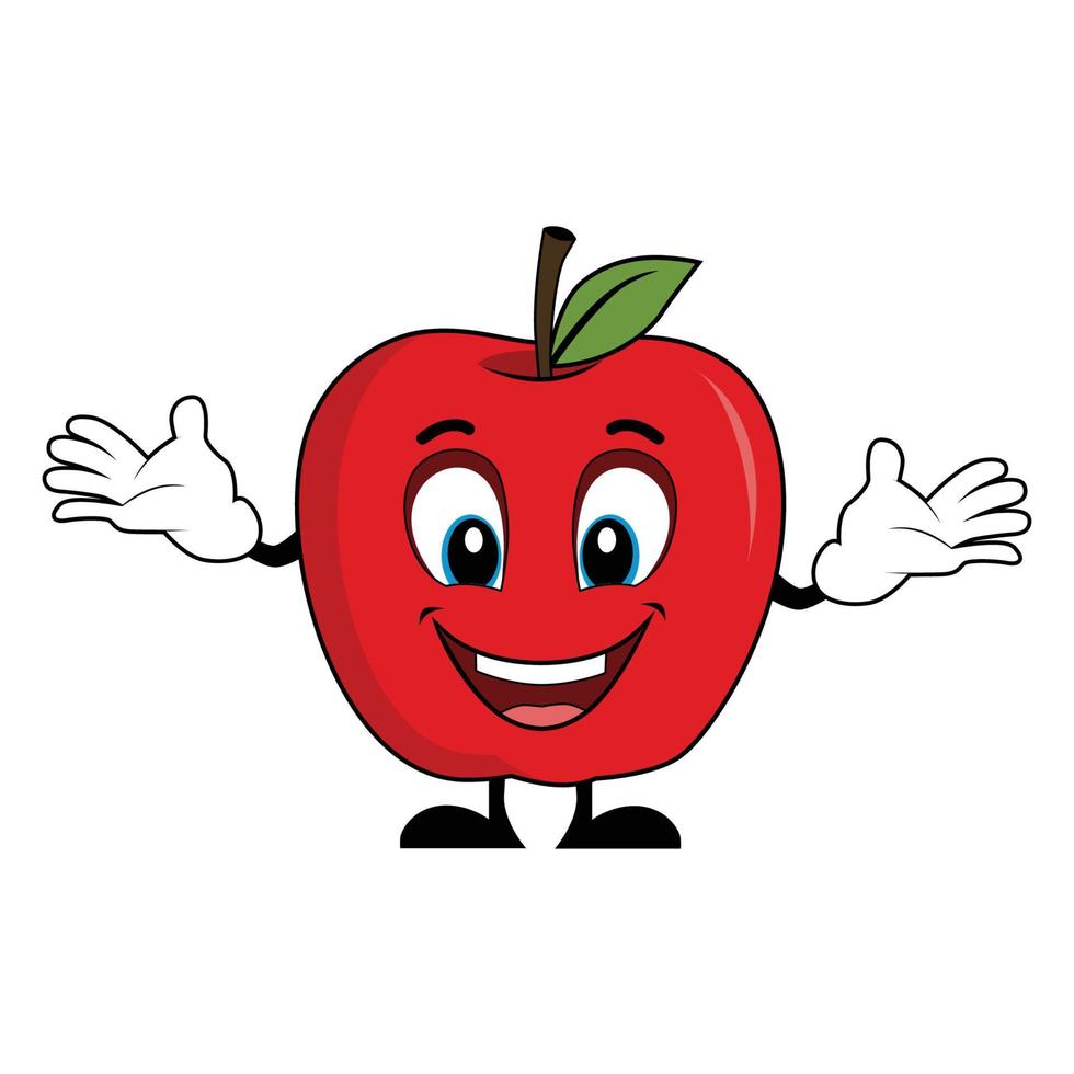 contento manzana mascota dibujos animados. adecuado para póster, bandera, web, icono, mascota, antecedentes vector