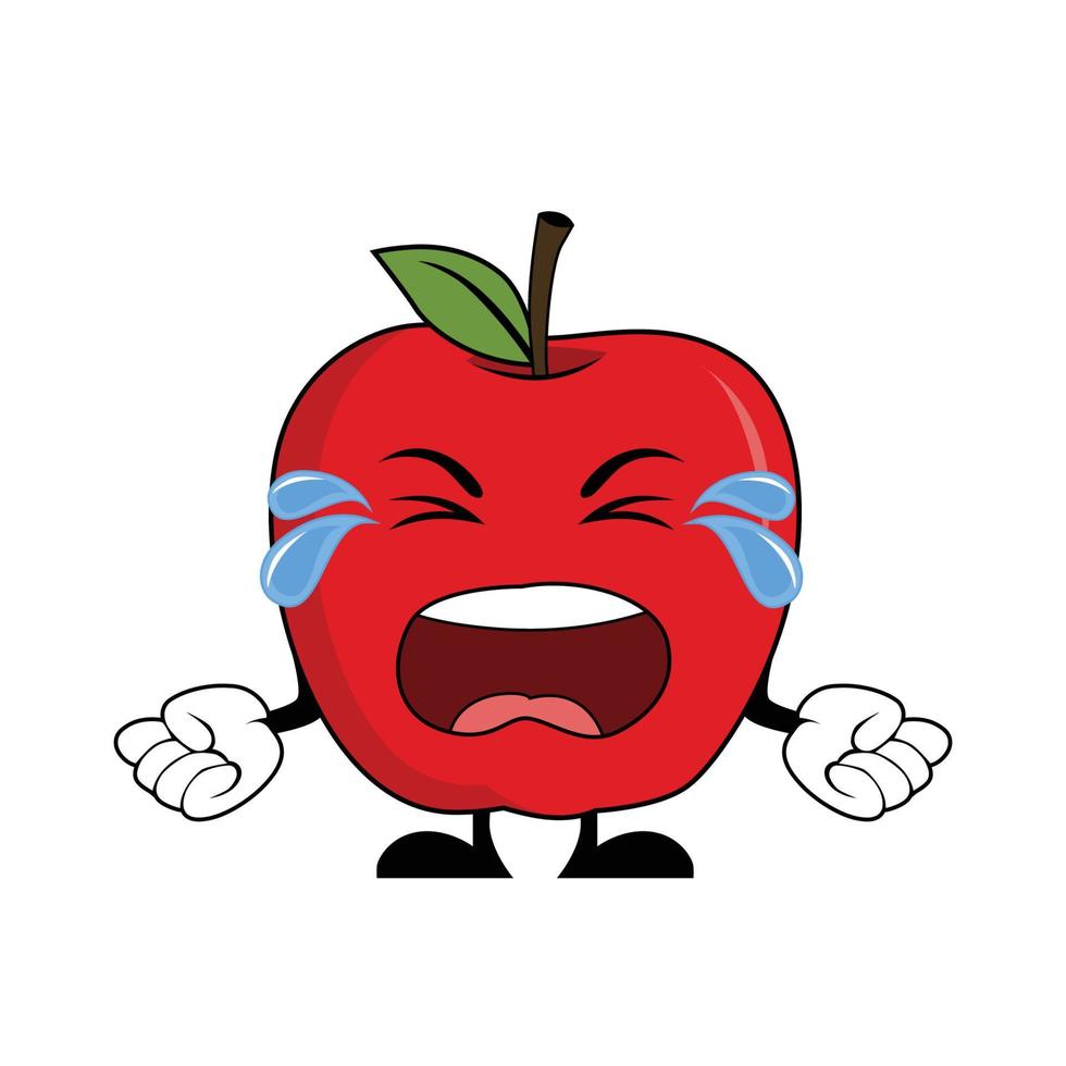 llorando manzana Fruta personaje dibujos animados. adecuado para póster, bandera, web, icono, mascota, antecedentes vector