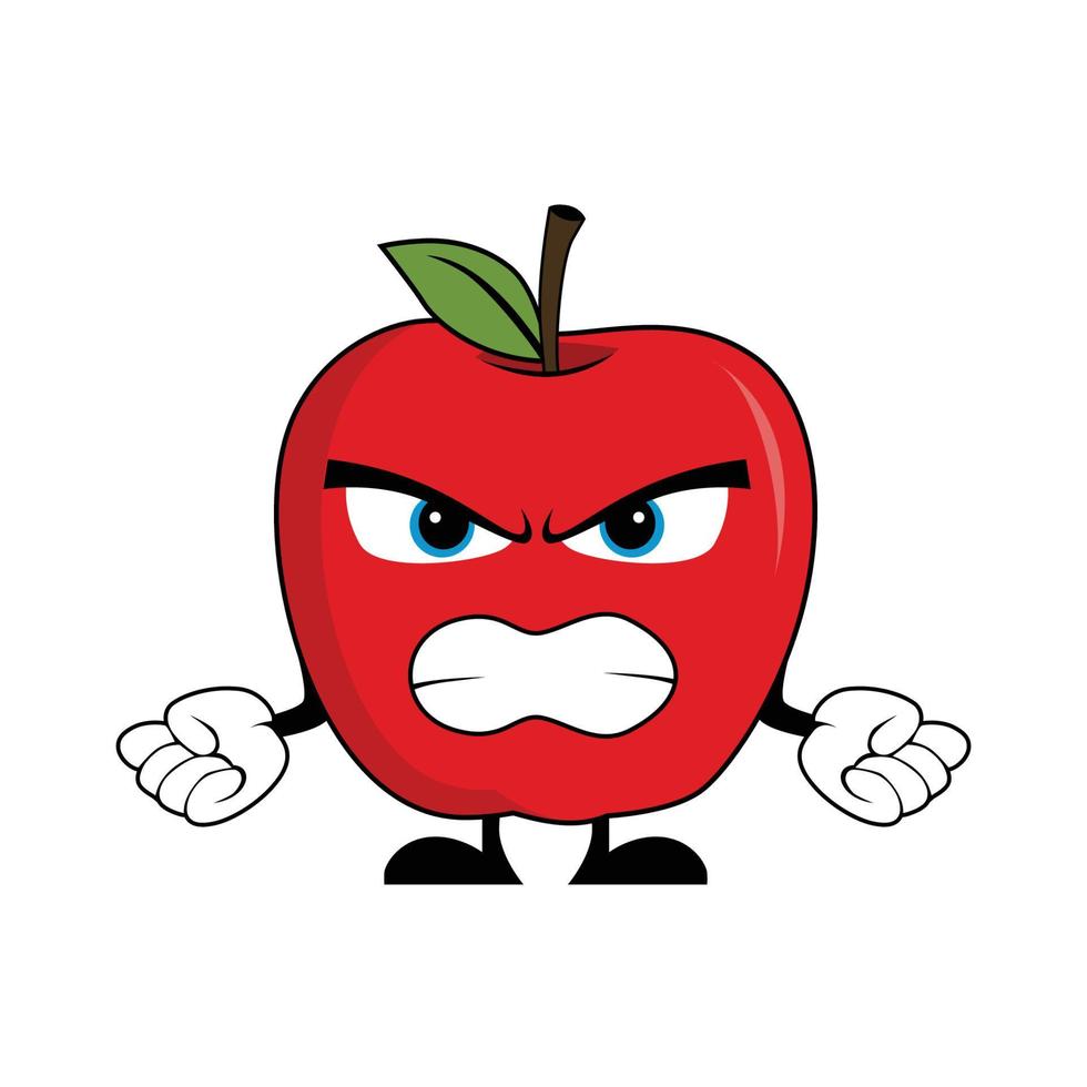 enojado manzana Fruta dibujos animados personaje. adecuado para póster, bandera, web, icono, mascota, antecedentes vector