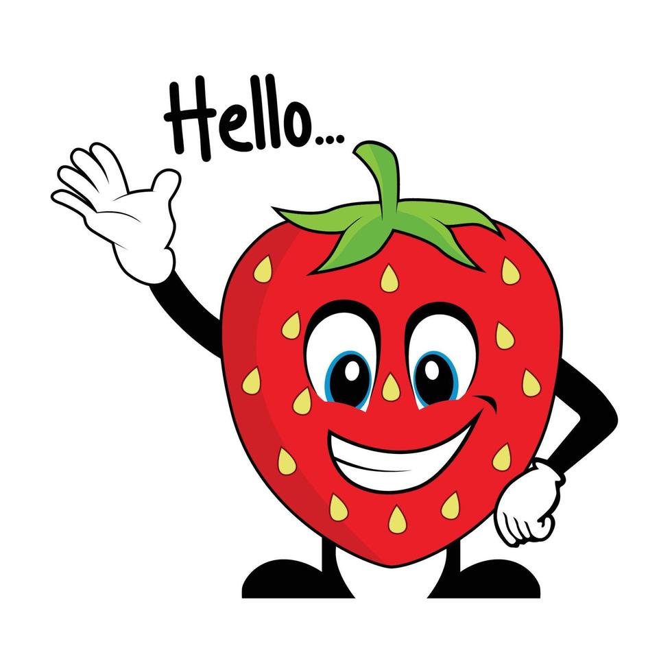 Strawberry cartoon character saying hello. Suitable for poster, banner, web, icon, mascot, background vector