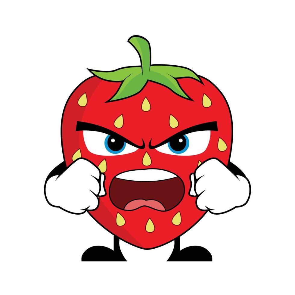 Angry Strawberry Fruit Cartoon Character. Suitable for poster, banner, web, icon, mascot, background vector