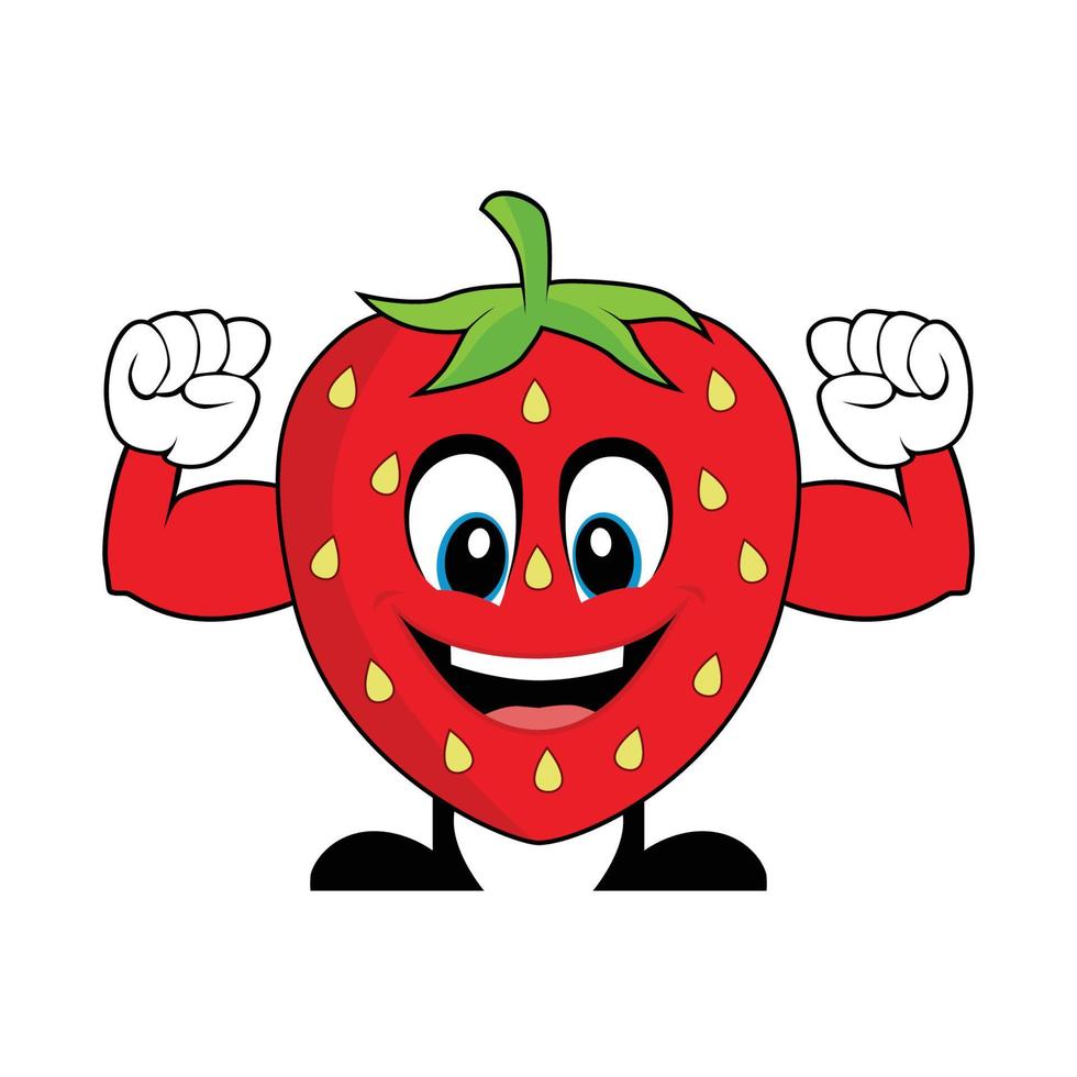 Strawberry Cartoon Character with Muscle Arms. Suitable for poster, banner, web, icon, mascot, background vector