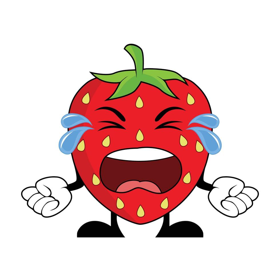 Crying Strawberry character cartoon. Suitable for poster, banner, web, icon, mascot, background vector