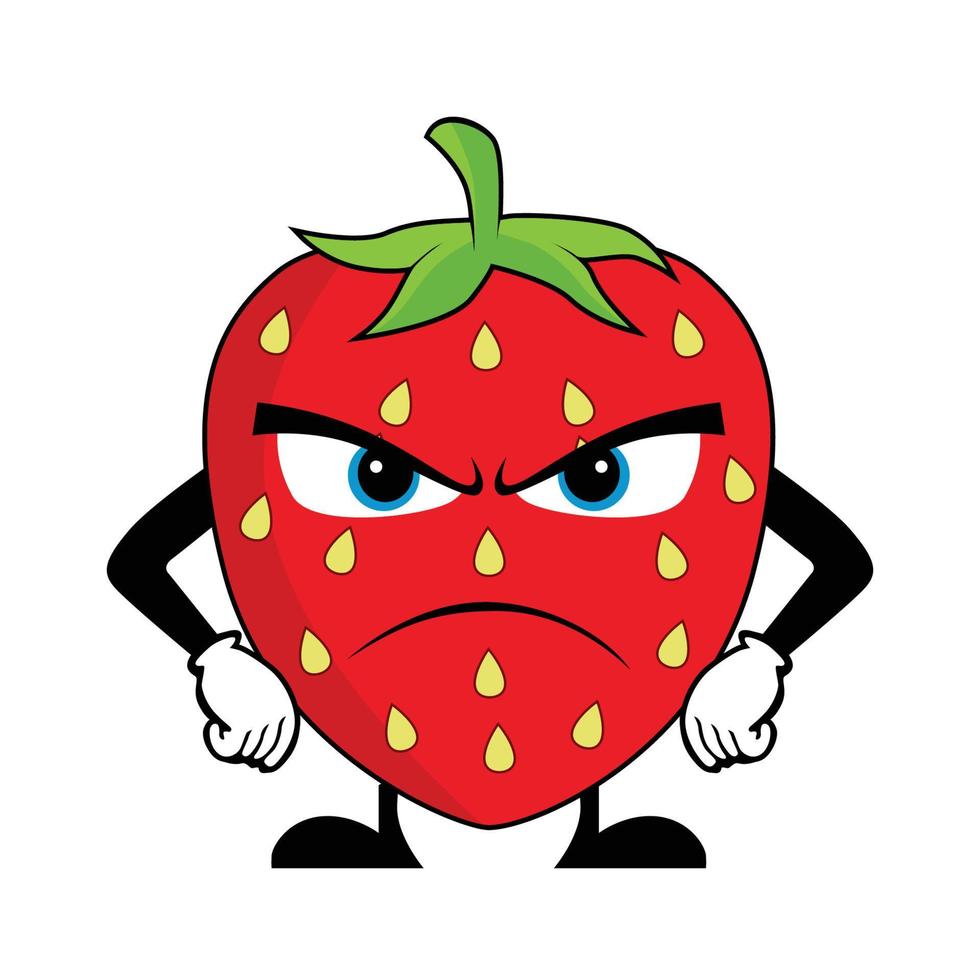 Angry Strawberry Fruit Cartoon Character. Suitable for poster, banner, web, icon, mascot, background vector