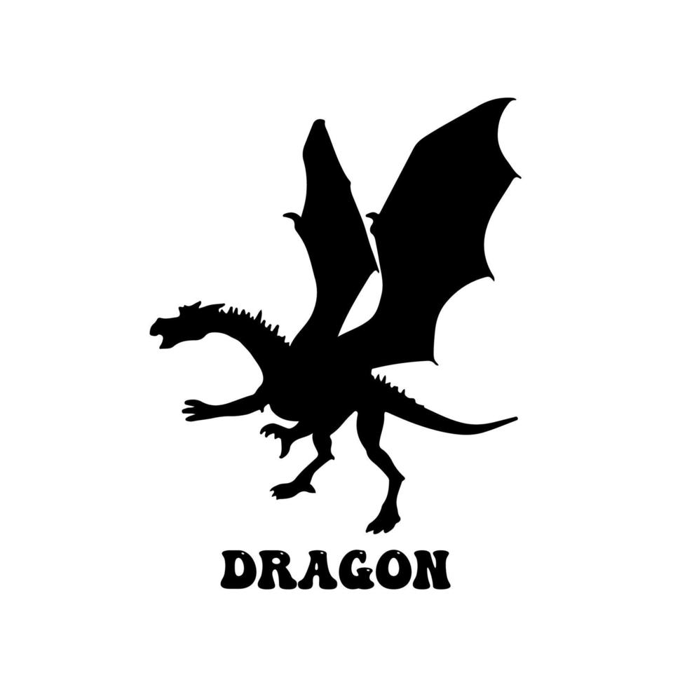Dragon vector Silhouette free, Dragon icon logo, Vector drawing of a black dragon silhouette, dragon silhouette on white background