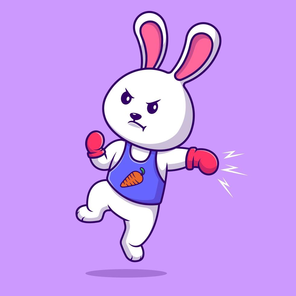 Cute Rabbit Boxing Cartoon Vector Icons Illustration. Flat Cartoon Concept. Suitable for any creative project.