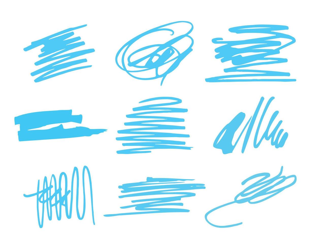 Set of Scribbles and Markers Spots. Doodle Hand Drawn Graphic Marker Lines vector