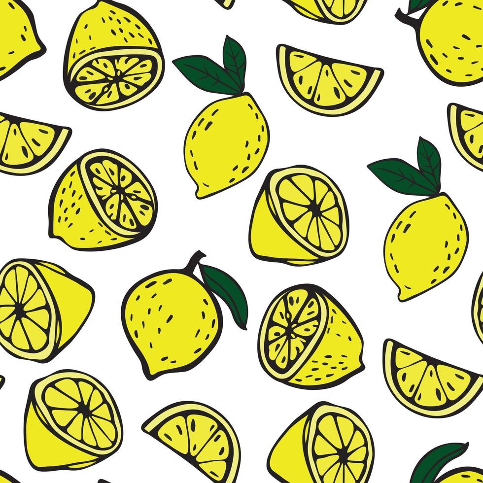 Decorative Seamless Vector Lemons Pattern. Graphic Pattern with Doodle Hand Drawn Yellow Lemons