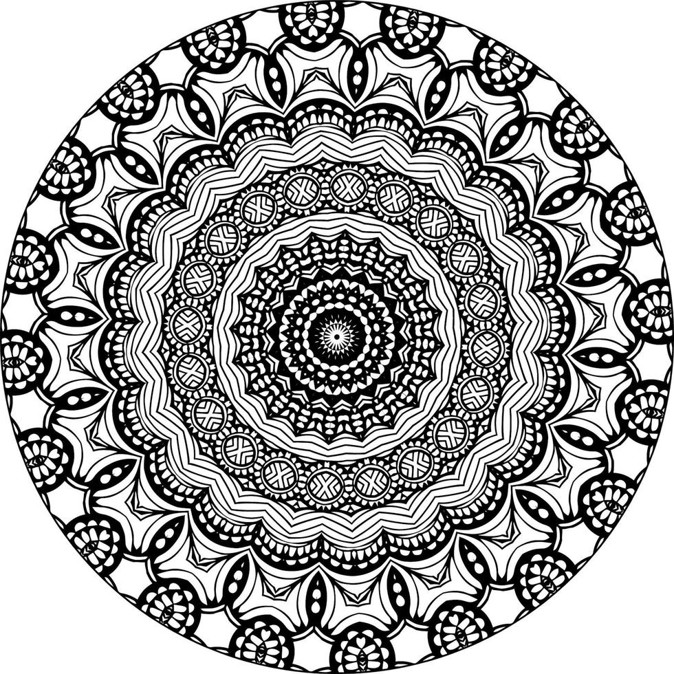 Simple circular pattern in form of mandala for Henna, Mehndi, Tattoo, Decoration. Decorative ornament in ethnic oriental style. Coloring book page. Circle Vector Clipart Floral Flower Oriental Pattern