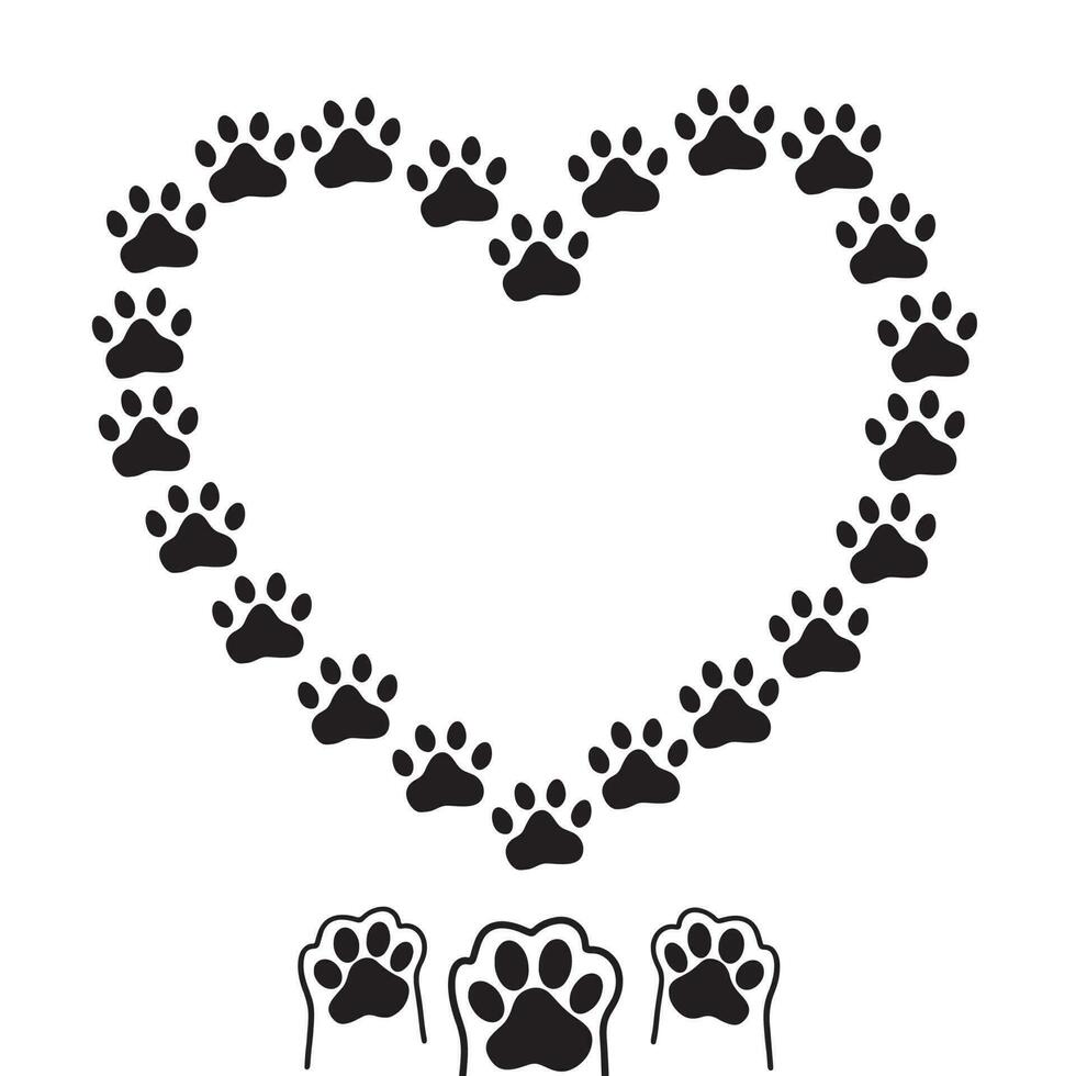 Heart from paws. Traces of dogs or cats. Vector silhouette of a heart. The concept of love for animals. Vector