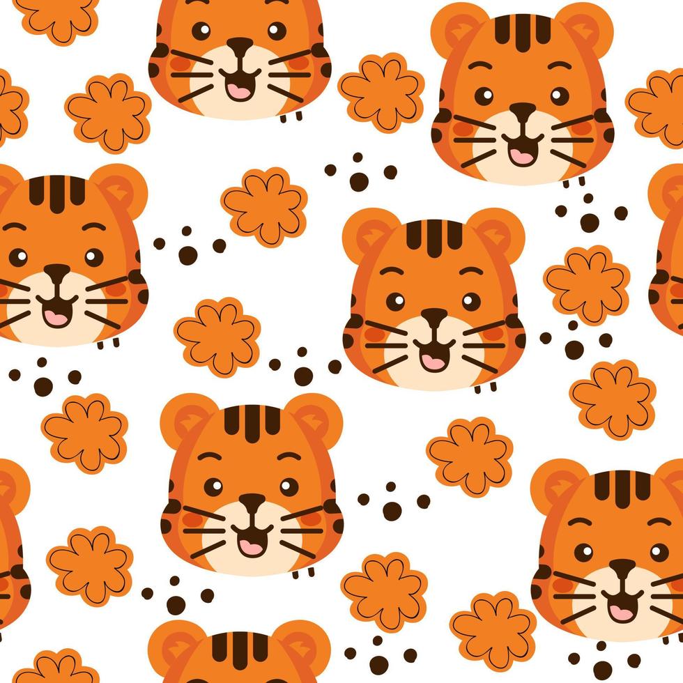 Cute tiger with dots seamless pattern background vector