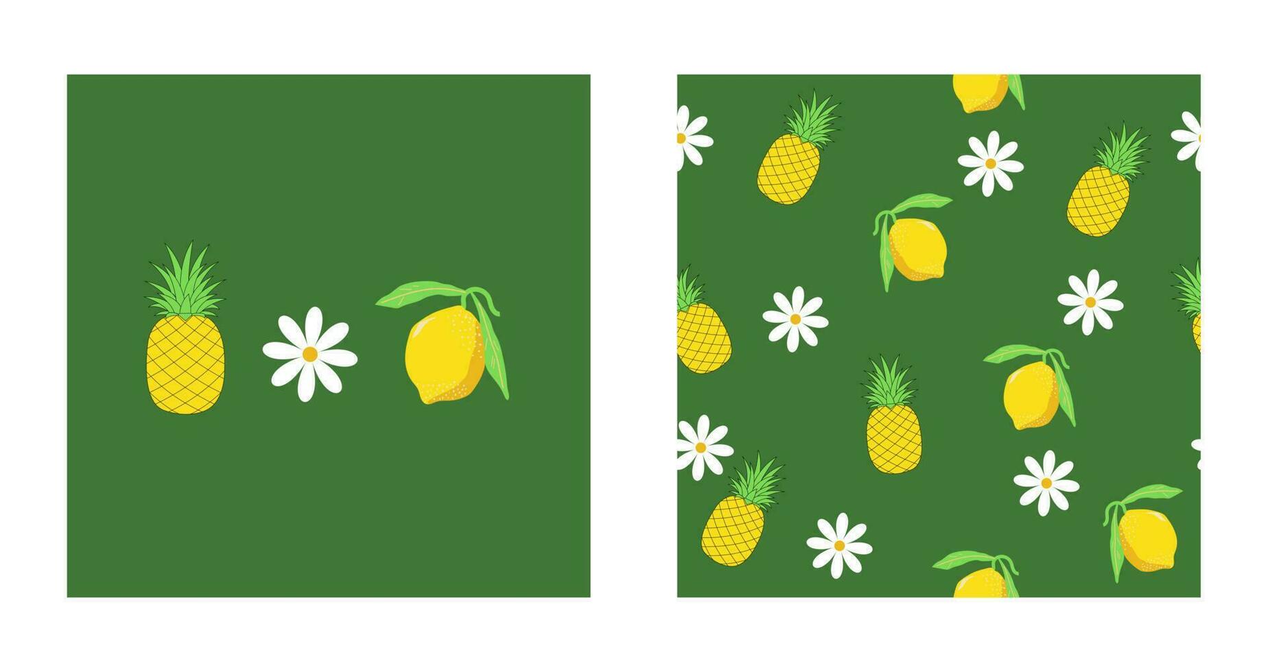 conjunto piña y limón sin costura modelo vector