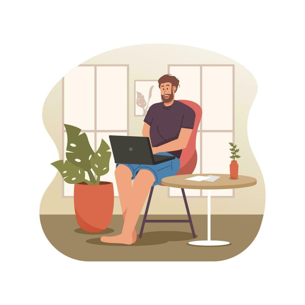 Man working remotely from home vector