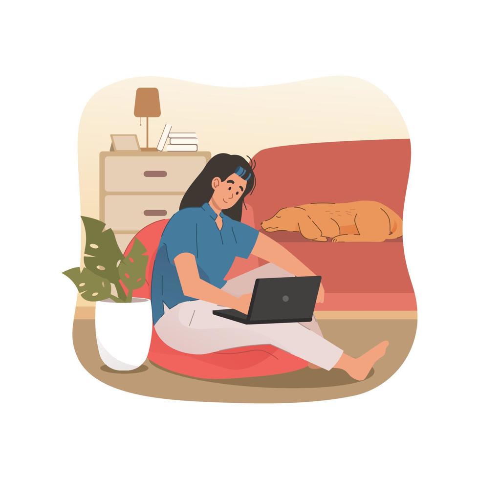 Woman working remotely from home vector