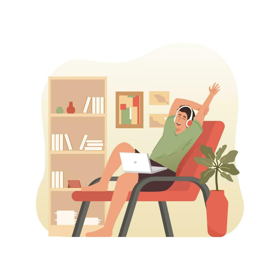 Man working on laptop at home vector