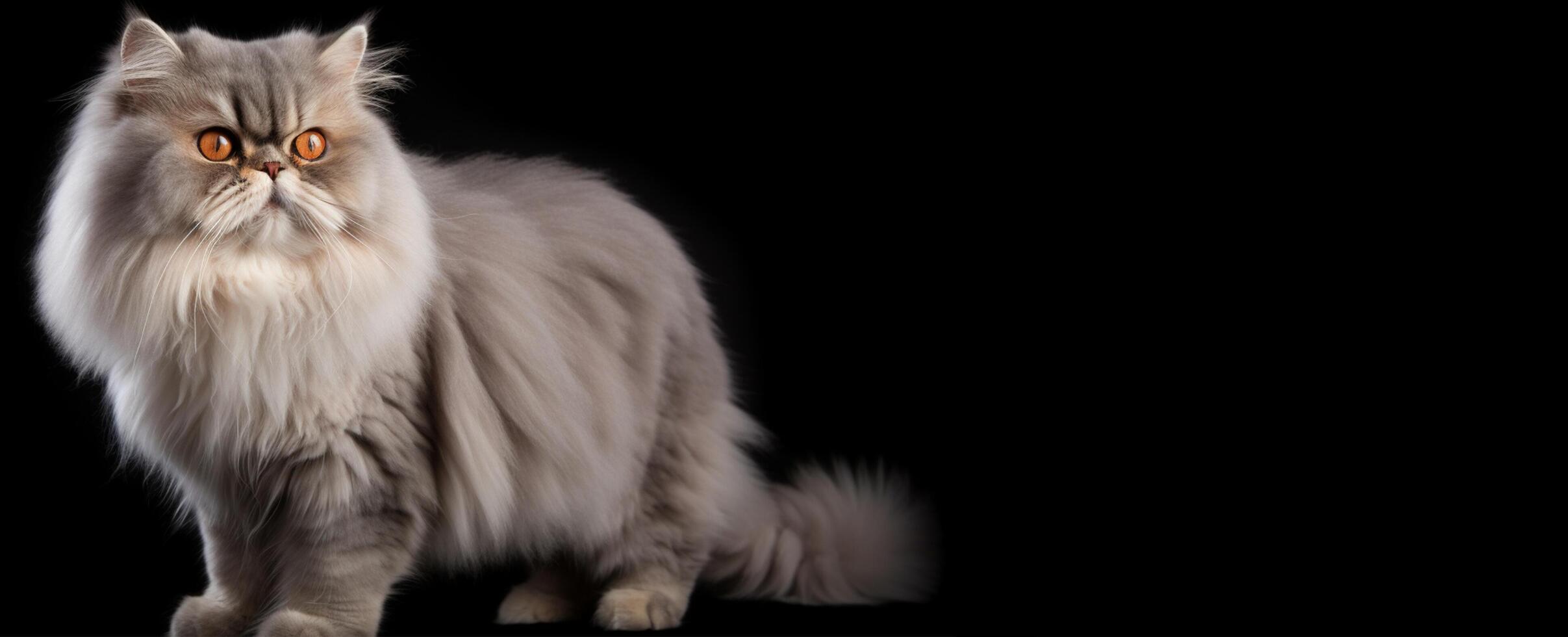 white persian cat portrait black background. with copy space. photo