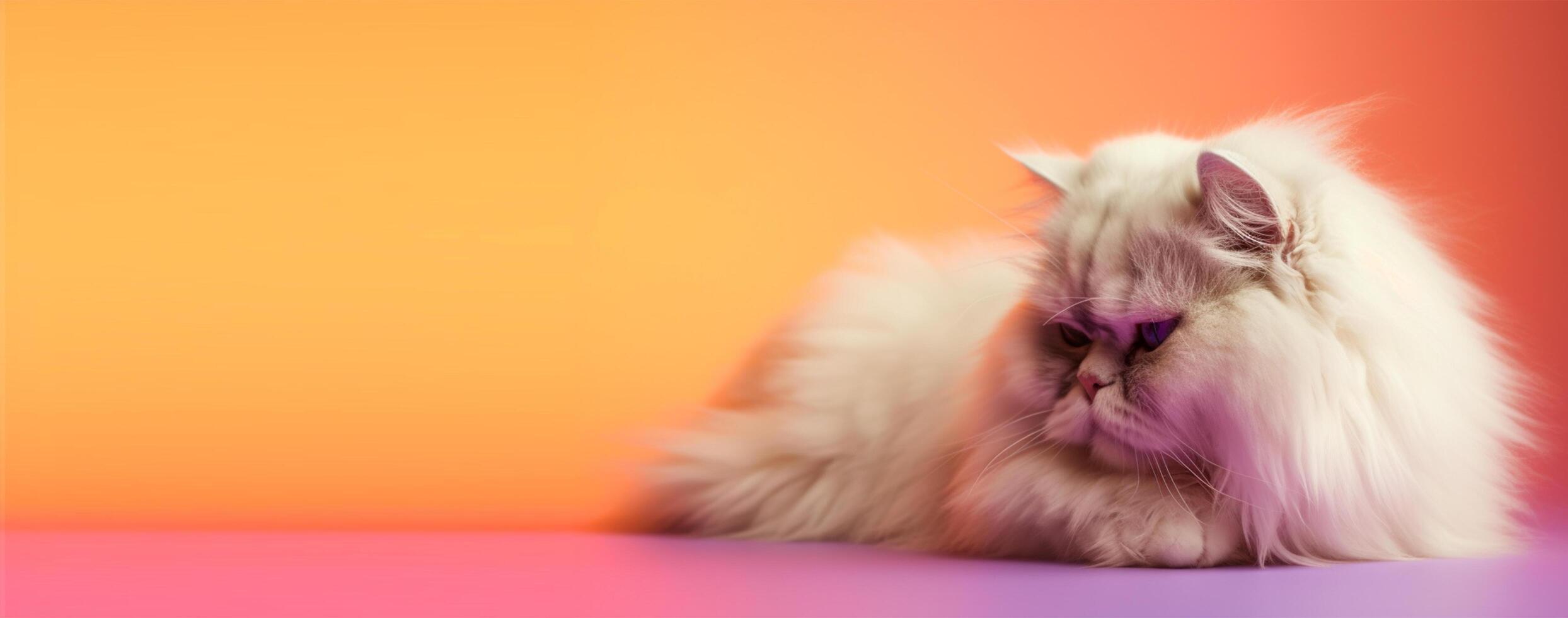 blanco persa gato retrato relajante naranja antecedentes. con Copiar espacio. generativo ai foto