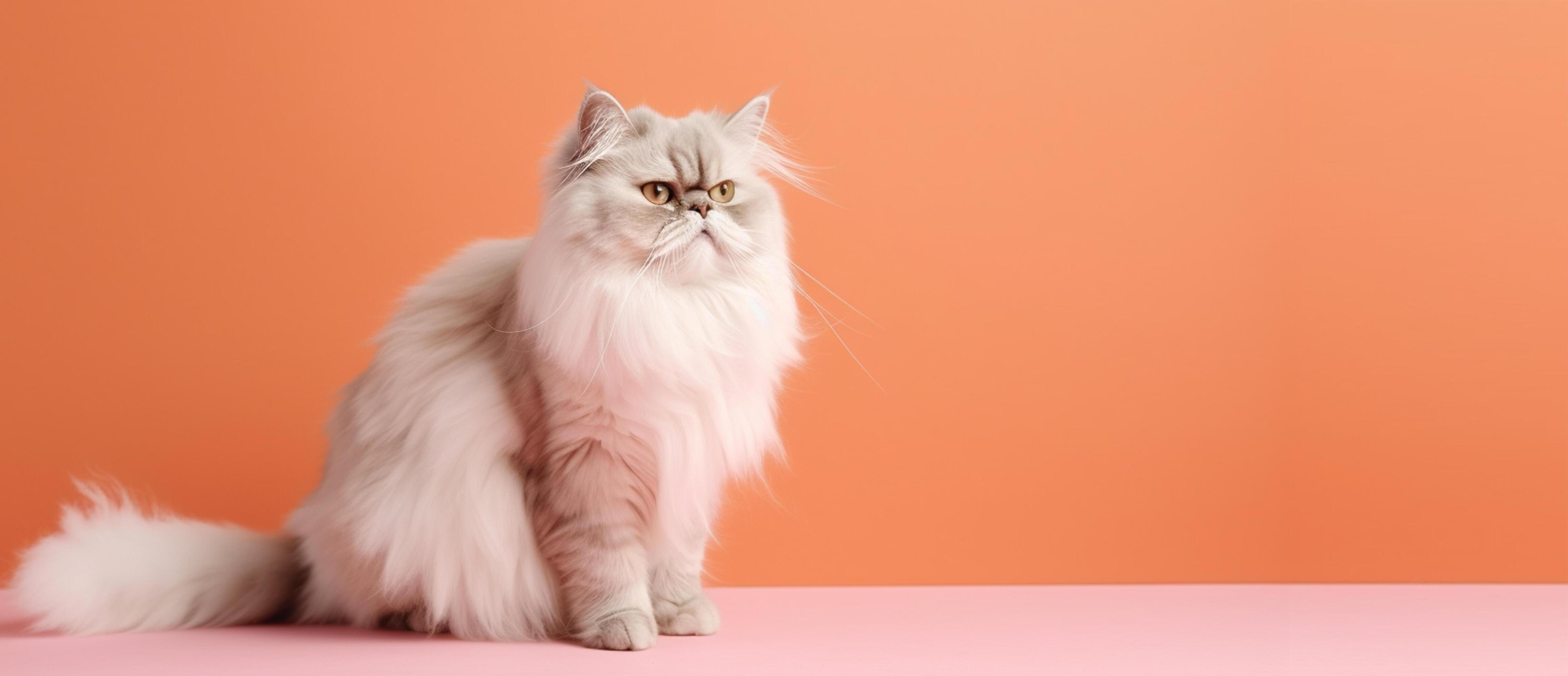 white persian cat portrait bright orange gradient background. with copy