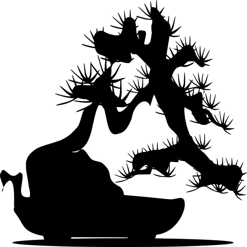 Vector silhouette of bonsai on white background