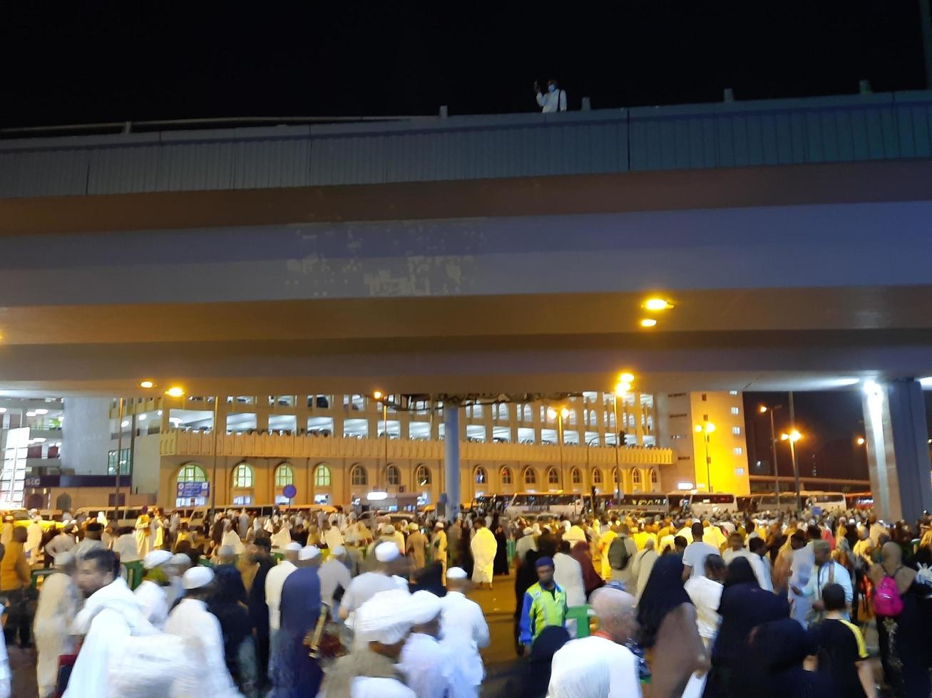 Mecca, Saudi Arabia, April 2023 - Pilgrims from different countries of the world are outside Masjid al-Haram, Makkah on the twenty-seventh night of Ramadan. photo