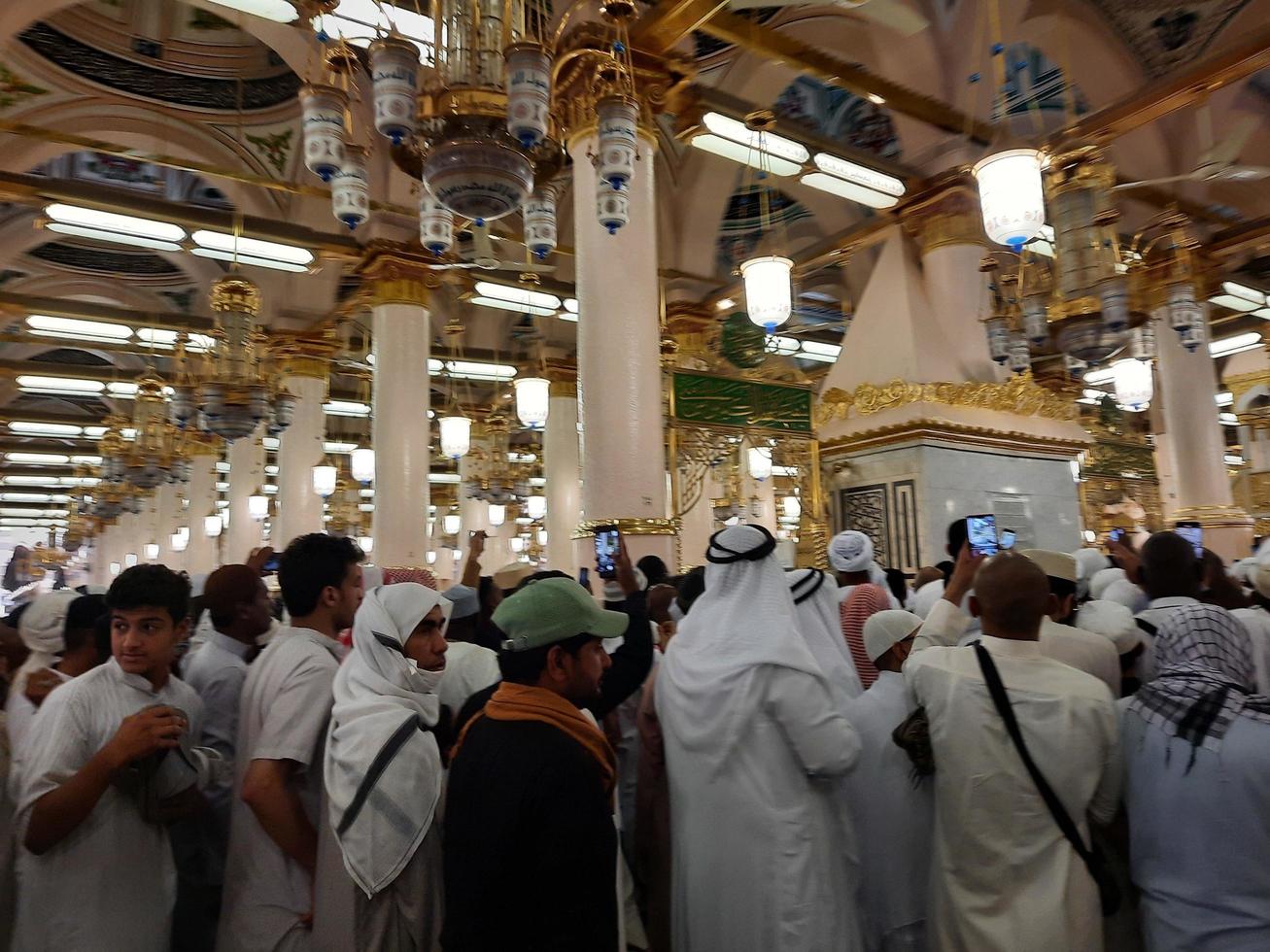 Medina, Saudi Arabia, April 2023 - Muslim pilgrims are going to visit Roza Rasool at Masjid Al Nabawi Madinah. photo