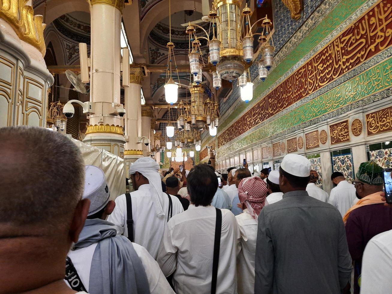 Medina, Saudi Arabia, April 2023 - Muslim pilgrims are going to visit Roza Rasool at Masjid Al Nabawi Madinah. photo