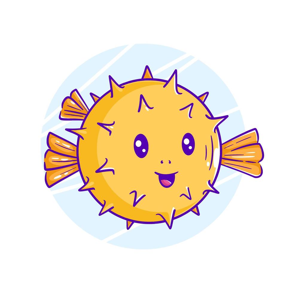Hand drawn puffer fish cartoon clipart vector