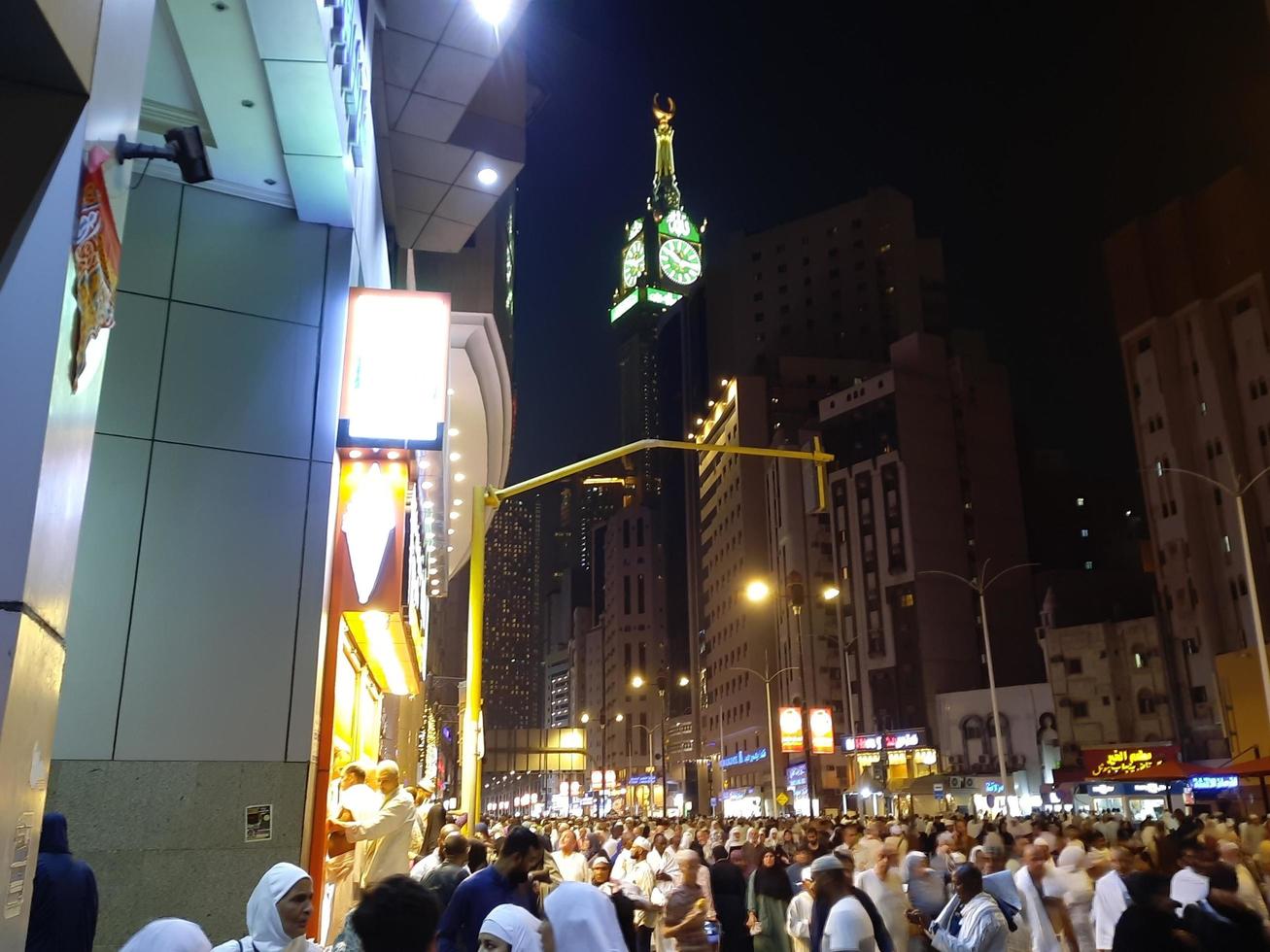 Mecca, Saudi Arabia, April 2023 - Pilgrims from different countries of the world are outside Masjid al-Haram, Makkah on the twenty-seventh night of Ramadan. photo