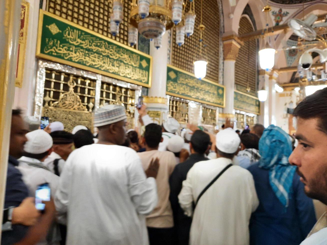 Medina, Saudi Arabia, April 2023 - Muslim pilgrims are going to visit Roza Rasool at Masjid Al Nabawi Madinah. photo
