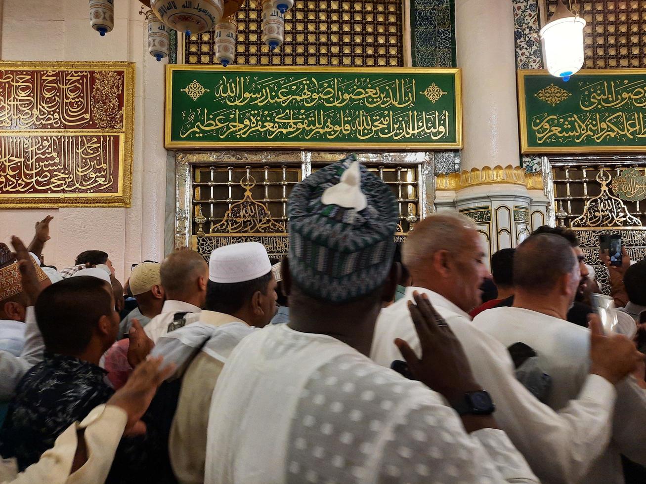 Medina, Saudi Arabia, April 2023 - Muslim pilgrims are going to visit Roza Rasool at Masjid Al Nabawi Madinah. photo
