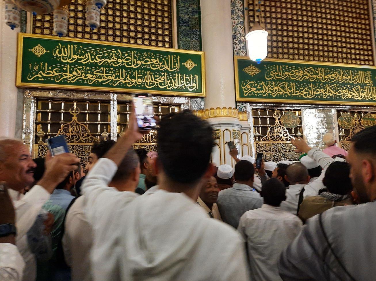 Medina, Saudi Arabia, April 2023 - Muslim pilgrims are going to visit Roza Rasool at Masjid Al Nabawi Madinah. photo