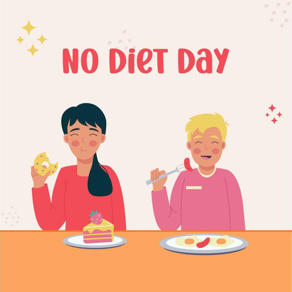 No diet day. A man and a woman eating unhealthy food vector