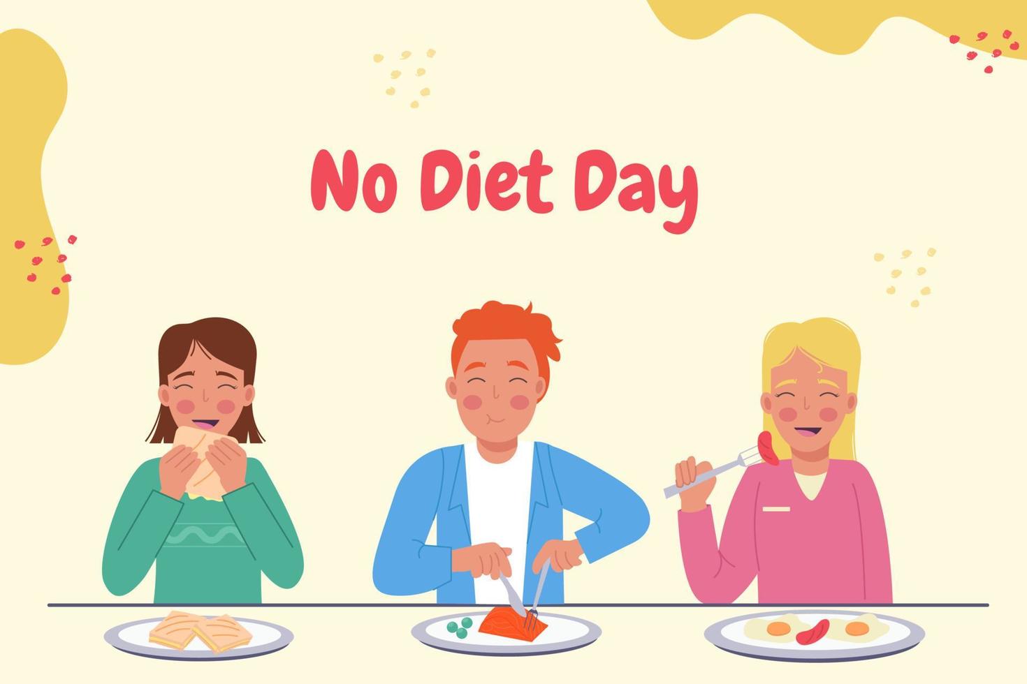 No dieta día. mujer y hombre comiendo a el mesa vector