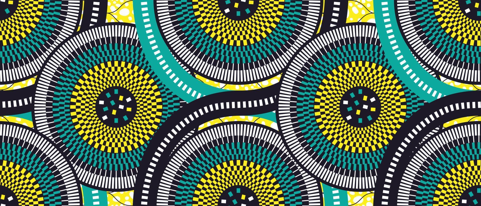 African ethnic traditional blue pattern. seamless beautiful Kitenge, chitenge, Ankara style. fashion design in colorful. Geometric circle motif. Curvy wave Ankara prints, African wax prints vector