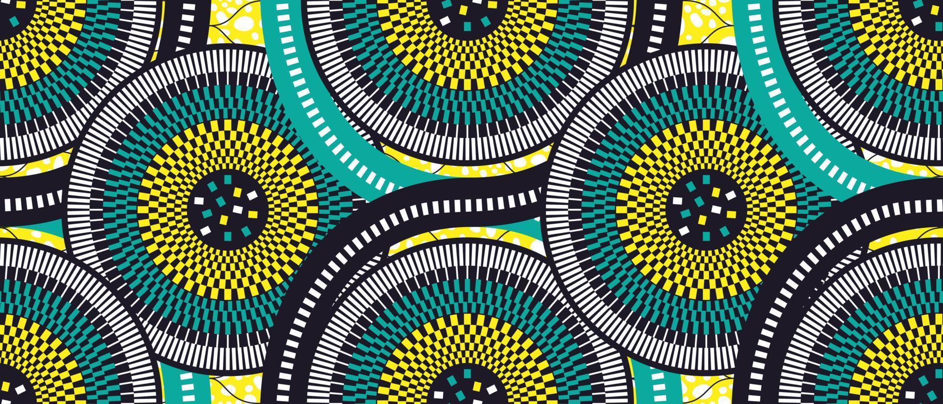 African ethnic traditional blue pattern. seamless beautiful Kitenge, chitenge, Ankara style. fashion design in colorful. Geometric circle motif. Curvy wave Ankara prints, African wax prints vector