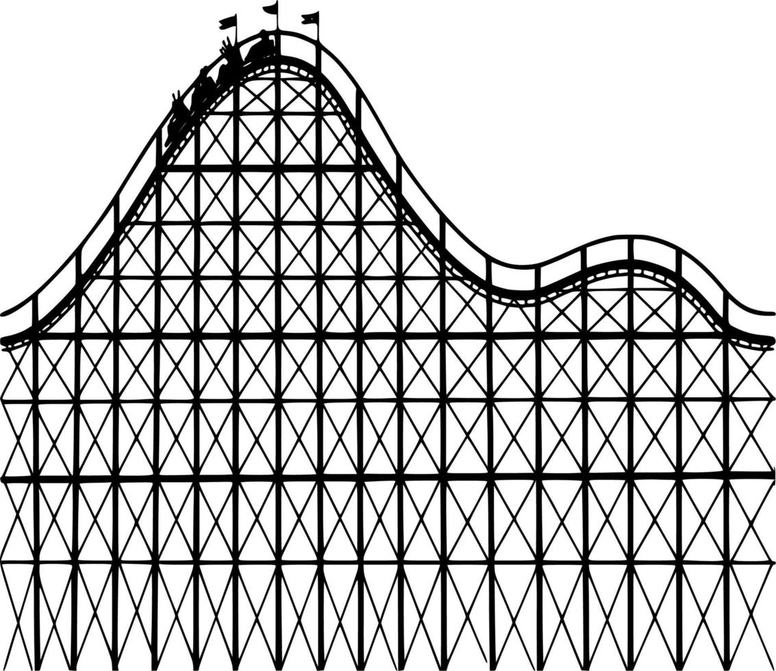 Vector silhouette of roller coaster on white background