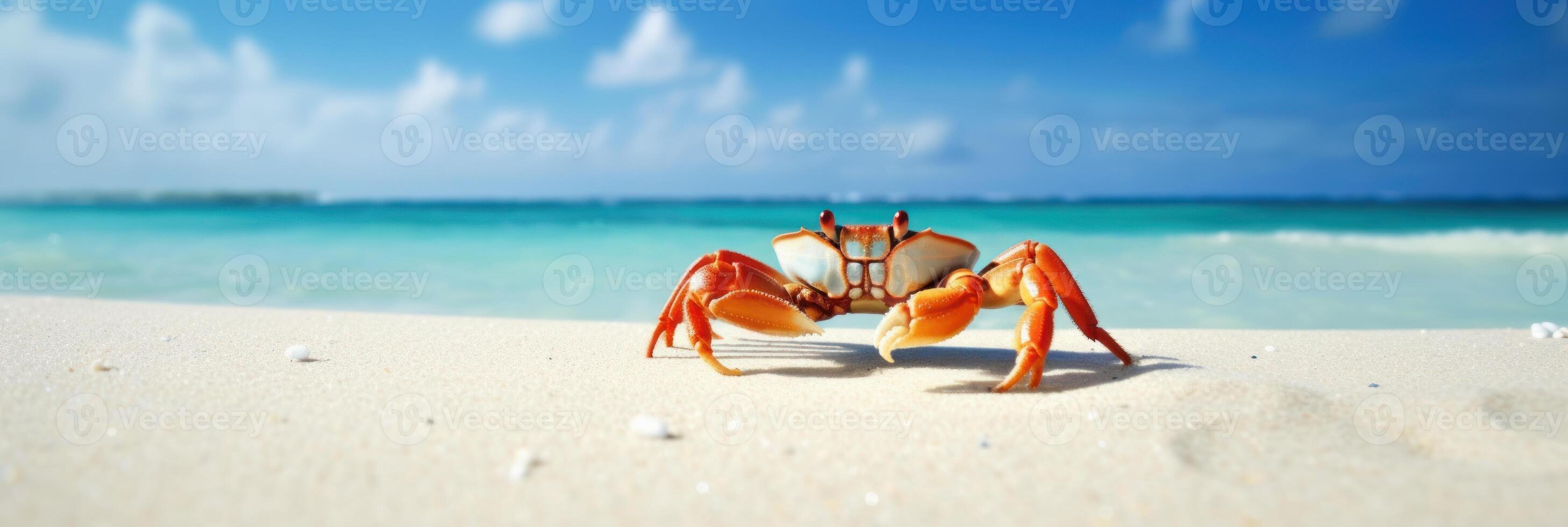 Crab sea marine on tropical sea and sandy beach blue sky background. photo