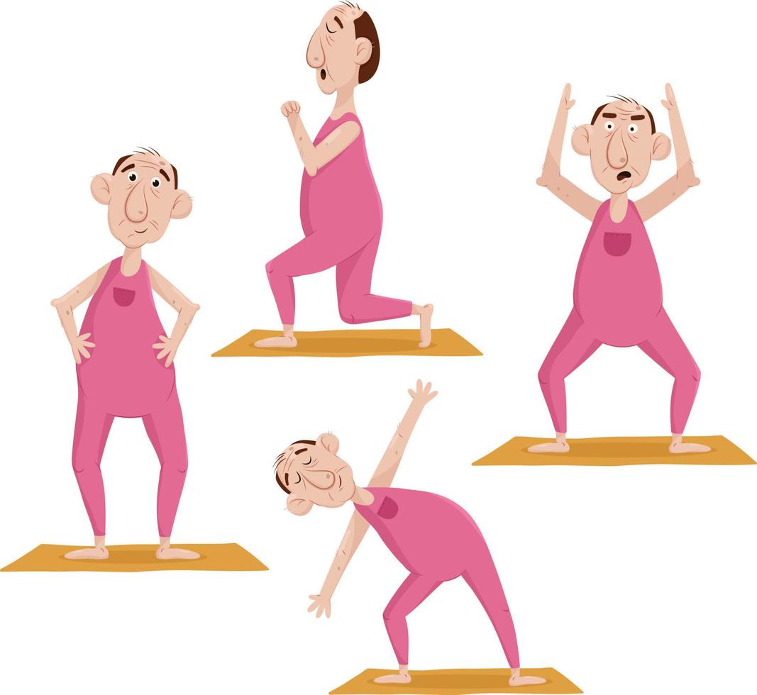 Grandpa in pink jumpsuit doing yoga vector