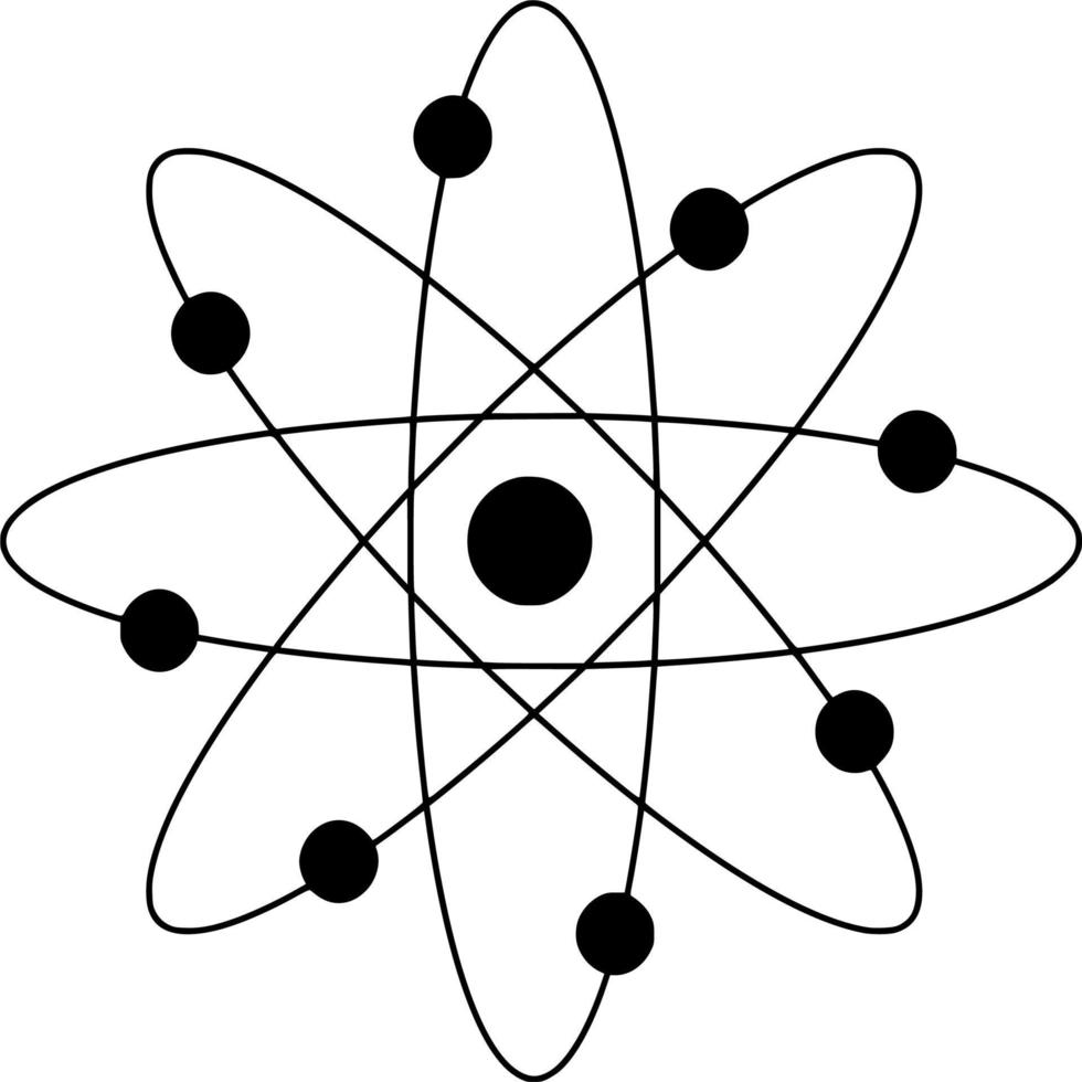 Vector silhouette of atom symbol on white background