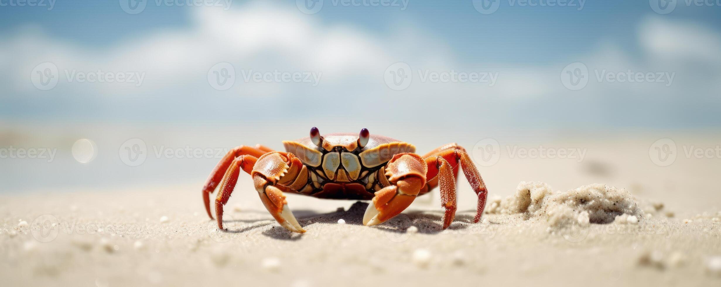 Crab sea marine on tropical sea and sandy beach blue sky background. photo