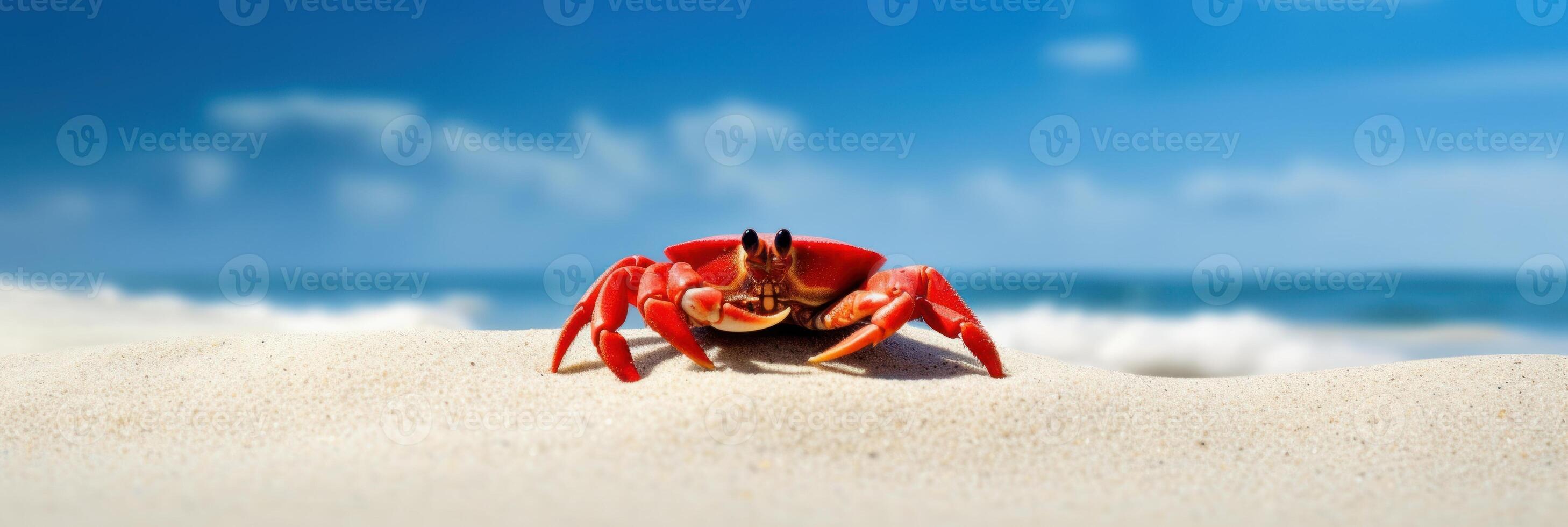 Crab sea marine on tropical sea and sandy beach blue sky background. photo