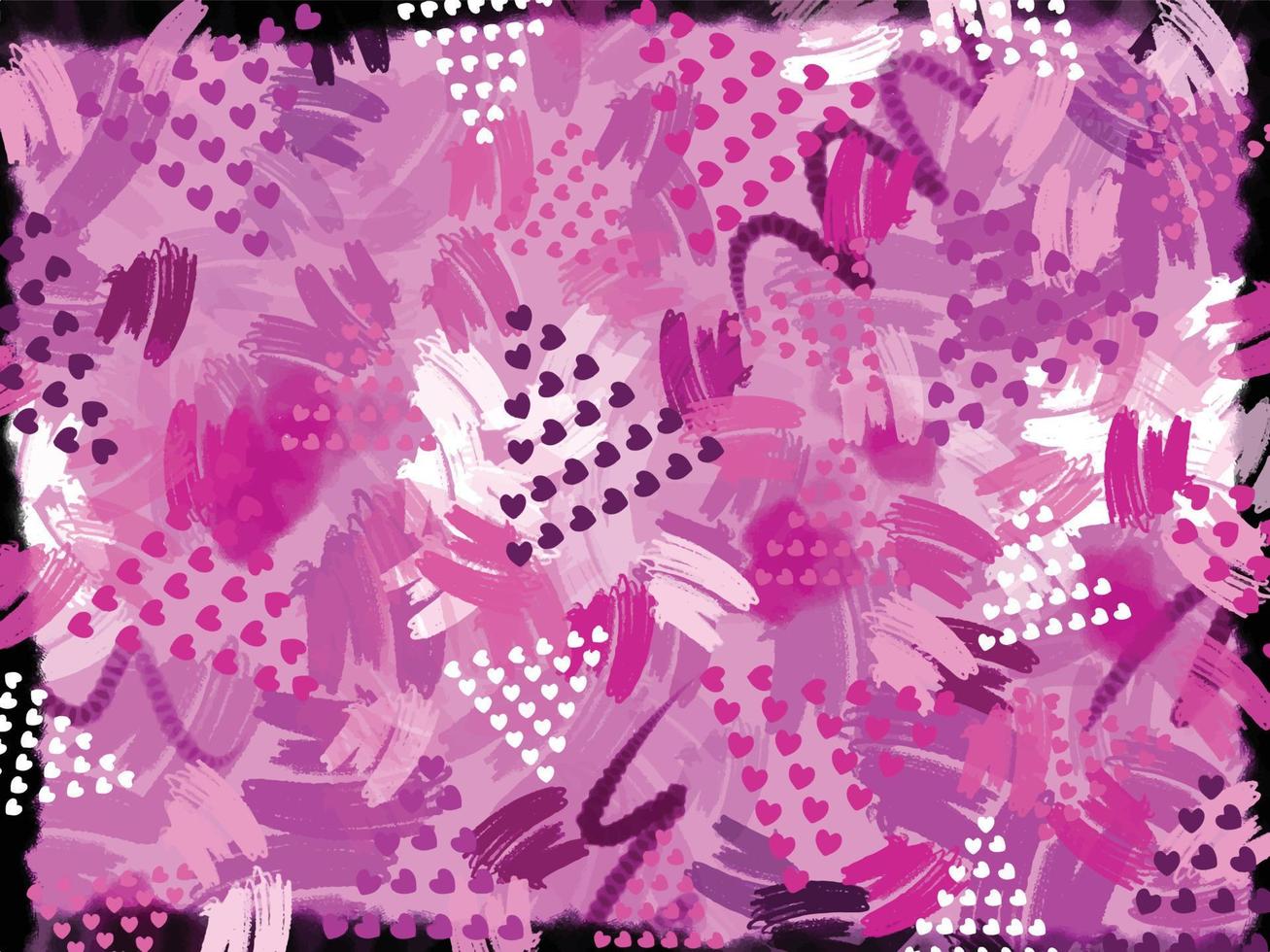 Pink, black, and white abstract triangle heart and brush strokes grunge decorative vector background isolated on horizontal landscape template. Girly wallpaper for website cover, poster, scarf prints.