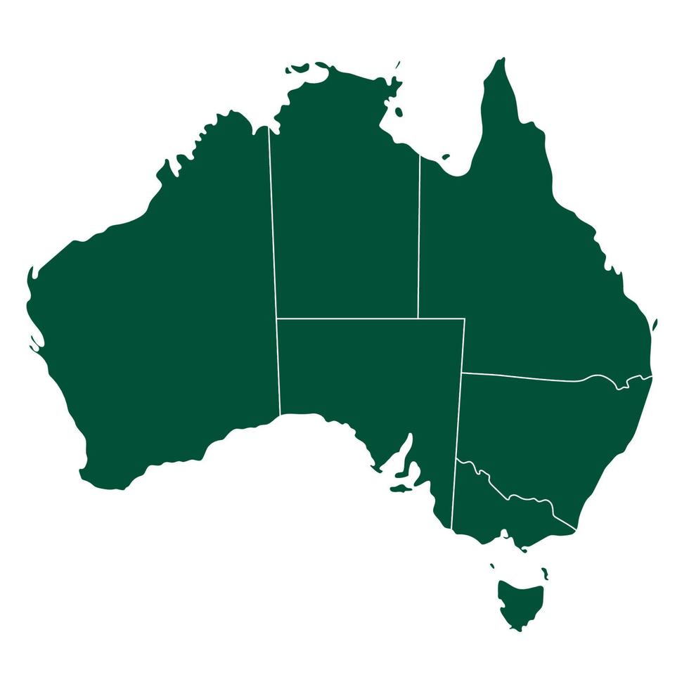 Australia mapa, verde regiones mapa vector