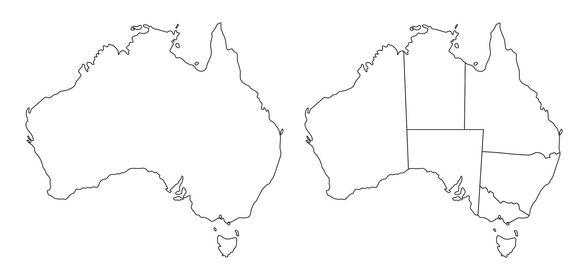 Australia mapa conjunto con contorno blanco negro administrativo región. vector