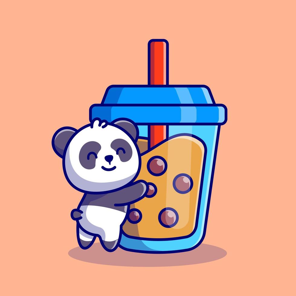 Cute Panda Hug Boba Milk Tea Cartoon Vector Icon  Illustration. Animal Drink Icon Concept Isolated Premium  Vector. Flat Cartoon Style