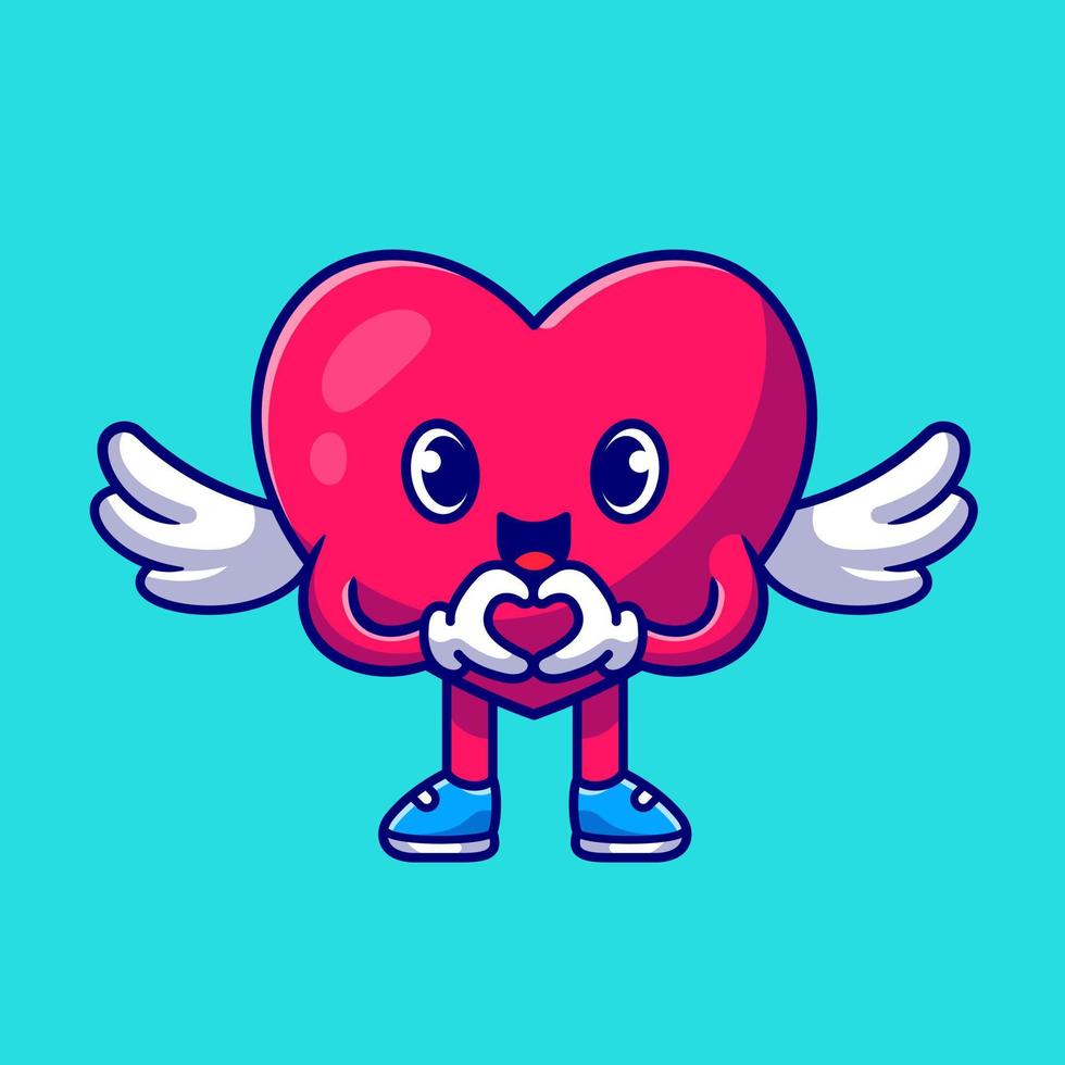 Cute Heart Angel With Love Sign Cartoon Vector Icon  Illustration. Love Mascot Icon Concept Isolated Premium  Vector. Flat Cartoon Style